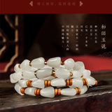 Natural Hetian Jade Hand Carved Seed Raw Stone Bracelet