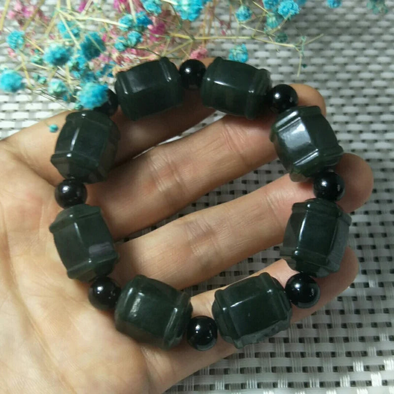 Natural Hetian Jade Carved Bracelet Lucky Exorcise Evil Spirits Safet Amulet
