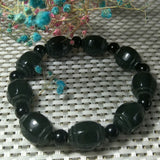 Natural Hetian Jade Carved Bracelet Lucky Exorcise Evil Spirits Safet Amulet