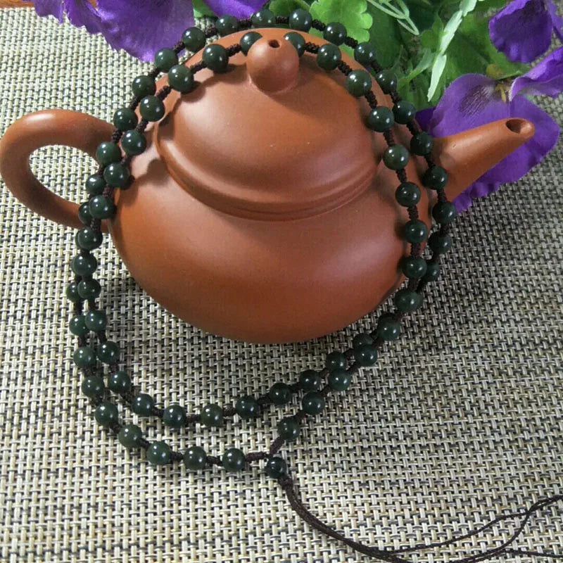 Hetian Jade Beads Necklace Lucky Exorcise Evil Spirits Auspicious Amulet