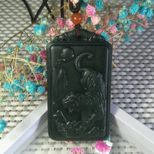 Natural Hetian Jade Carved Tiger Jade Pendant Lucky Amulet