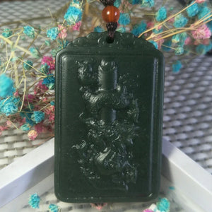 Hetian Jade Dragon Pillar Pendant Lucky Exorcise Evil Spirits Safety Amulet