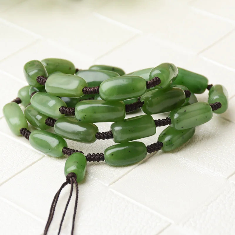 Natural Hetian Jade Hanging Rope Raw Stone Bead Necklace