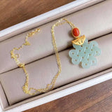 Hetian Jade Hollow Carved Knot Pendant Ruyi Jade Necklace