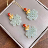 Hetian Jade Hollow Carved Knot Pendant Ruyi Jade Necklace