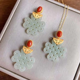 Hetian Jade Hollow Carved Chinese Knot Pendant Ruyi Necklace