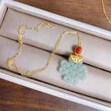 Hetian Jade Hollow Carved Knot Pendant Ruyi Jade Necklace