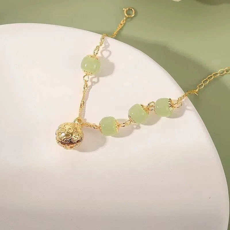 Vintage Hetian Jade Silver Bracelet for Women