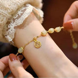 Vintage Hetian Jade Silver Bracelet for Women