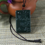 Natural Hetian Jade Landscape Painting Carved Pendant Lucky Amulet