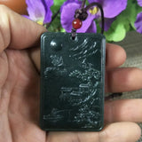 Natural Hetian Jade Landscape Painting Carved Pendant Lucky Amulet