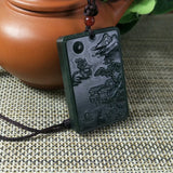 Natural Hetian Jade Landscape Painting Carved Pendant Lucky Amulet