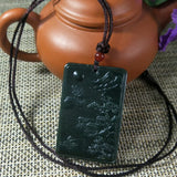 Natural Hetian Jade Landscape Painting Carved Pendant Lucky Amulet