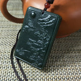 Natural Hetian Jade Landscape Painting Carved Pendant Lucky Amulet