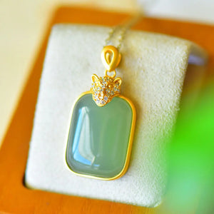Hetian Jade Leopard Head Pendant Necklace Chinese Style Retro Unique