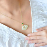 Hetian Jade Longevity Lock Pendant Yusha Inlaid Necklace