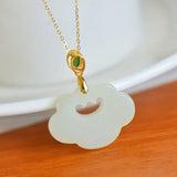 Hetian Jade Longevity Lock Pendant Yusha Inlaid Necklace