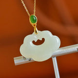Hetian Jade Longevity Lock Pendant Yusha Inlaid Necklace