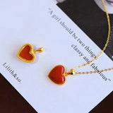 Natural Hetian Jade Love Pendant S925 Sterling Silver South Red Love Necklace
