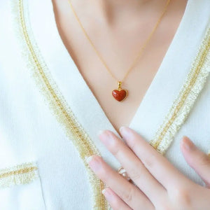 Natural Hetian Jade Love Pendant S925 Sterling Silver South Red Love Necklace