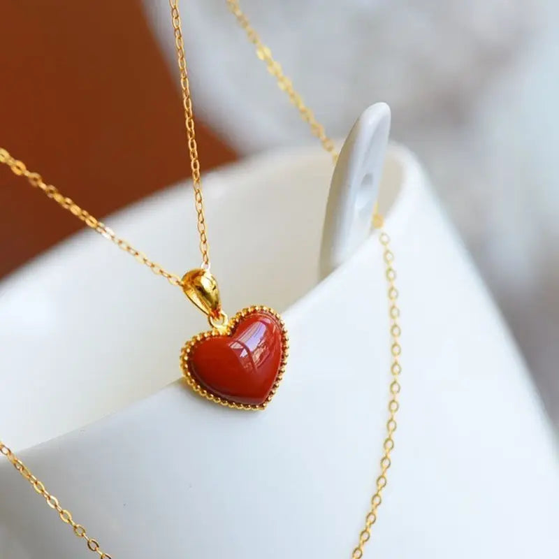 Natural Hetian Jade Love Pendant S925 Sterling Silver South Red Love Necklace