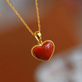 Natural Hetian Jade Love Pendant S925 Sterling Silver South Red Love Necklace
