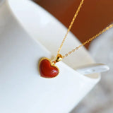 Natural Hetian Jade Love Pendant S925 Sterling Silver South Red Love Necklace