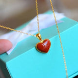 Natural Hetian Jade Love Pendant S925 Sterling Silver South Red Love Necklace
