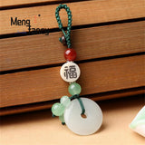 Natural Hetian Jade Lucky Amulet Keyring Peace Buckle Pendant Mascots