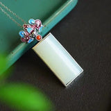 Hetian Jade Lucky Pendant with Red Pendant S925 Sterling Silver Clavicle Chain