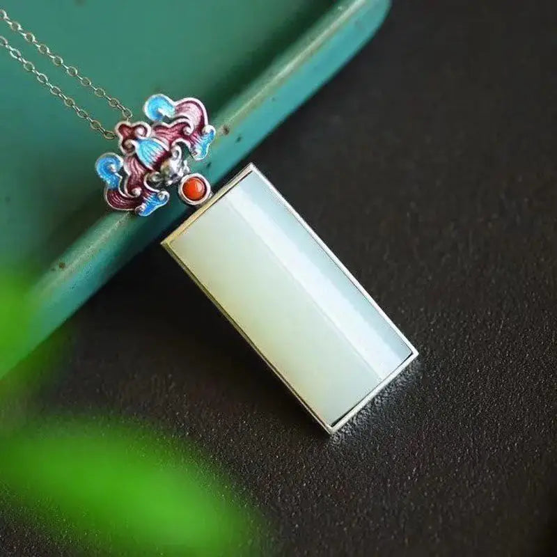 Hetian Jade Lucky Pendant with Red Pendant S925 Sterling Silver Clavicle Chain