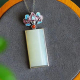 Hetian Jade Lucky Pendant with Red Pendant S925 Sterling Silver Clavicle Chain