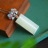Hetian Jade Lucky Pendant with Red Pendant S925 Sterling Silver Clavicle Chain