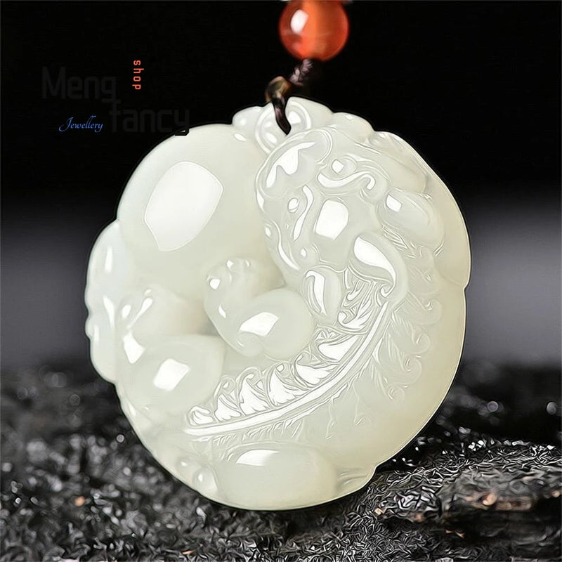 Hetian Jade Pixiu Pendant Engraved Jewelry Couple Charms Amulets