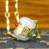 Hetian Jade Necklace Pendant 24k Lucky Cylinder Pendant