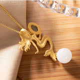 Natural Hetian Jade Mermaid Pendant Necklace Chinese Style Retro Unique