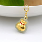 Hetian Jade Money Bag Necklace 24K Inlay Rhinestone Amulet Pendant