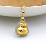 Hetian Jade Money Bag Necklace 24K Inlay Rhinestone Amulet Pendant