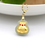Hetian Jade Money Bag Necklace 24K Inlay Rhinestone Amulet Pendant