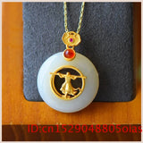 Hetian Jade Monkey King Pendant Necklace 925 Silver Chalcedony