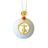 Hetian Jade Monkey King Pendant Necklace 925 Silver Chalcedony