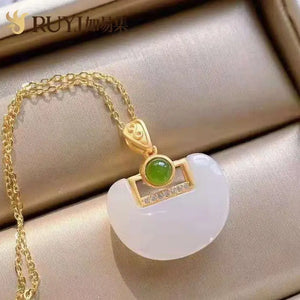 Hetian Jade Necklace Small Lock of Good Wishes Pendant