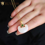 Hetian Jade Necklace Small Lock of Good Wishes Pendant