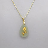 Hetian Jade Necklace 24k Inlaid Rose Flower Pendants Couple Water Drop Jewelry