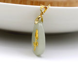 Hetian Jade Necklace 24k Inlaid Rose Flower Pendants Couple Water Drop Jewelry