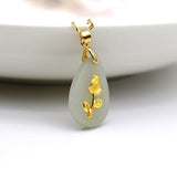 Hetian Jade Necklace 24k Inlaid Rose Flower Pendants Couple Water Drop Jewelry