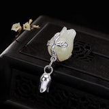 Hetian Jade Orchid Pendant S925 Silver Clavicle Chain Necklace
