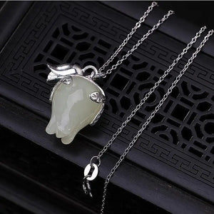 Hetian Jade Orchid Pendant S925 Silver Clavicle Chain Necklace