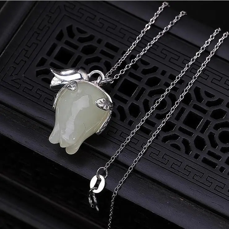 Hetian Jade Orchid Pendant S925 Silver Clavicle Chain Necklace