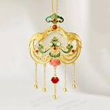 Hetian Jade Phoenix Pendant Necklace Enamel Porcelain Tassel Flower Silver Jewel